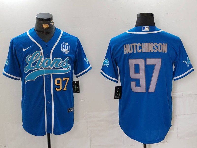 Men Detroit Lions 97 Hutchinson Blue Second generation joint name 2024 Nike Limited NFL Jersey style 3